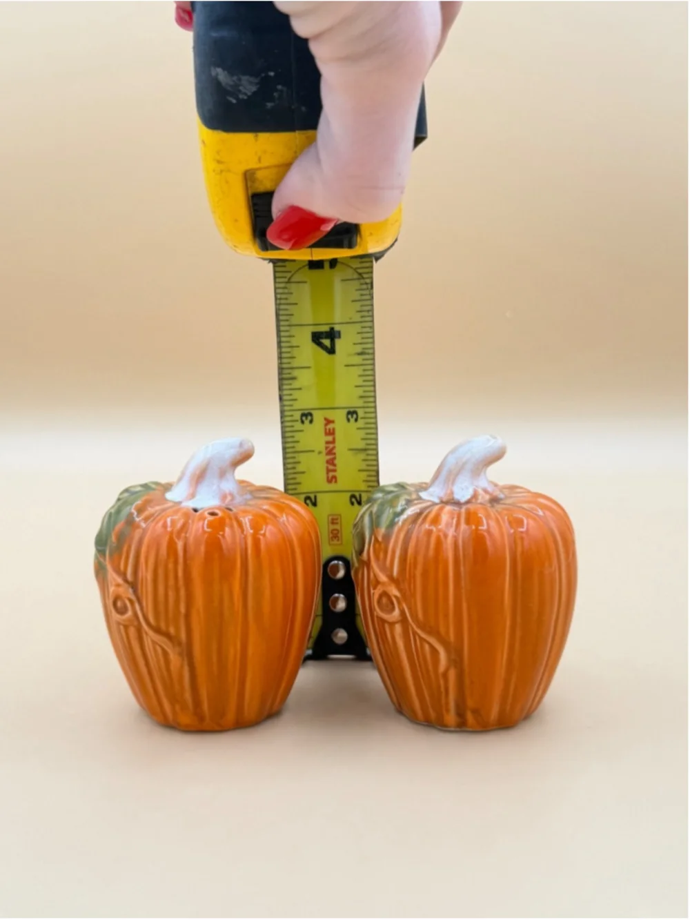 1970s Vintage Ceramic Pumpkin Salt & Pepper Shakers Fall Thanksgiving Decor